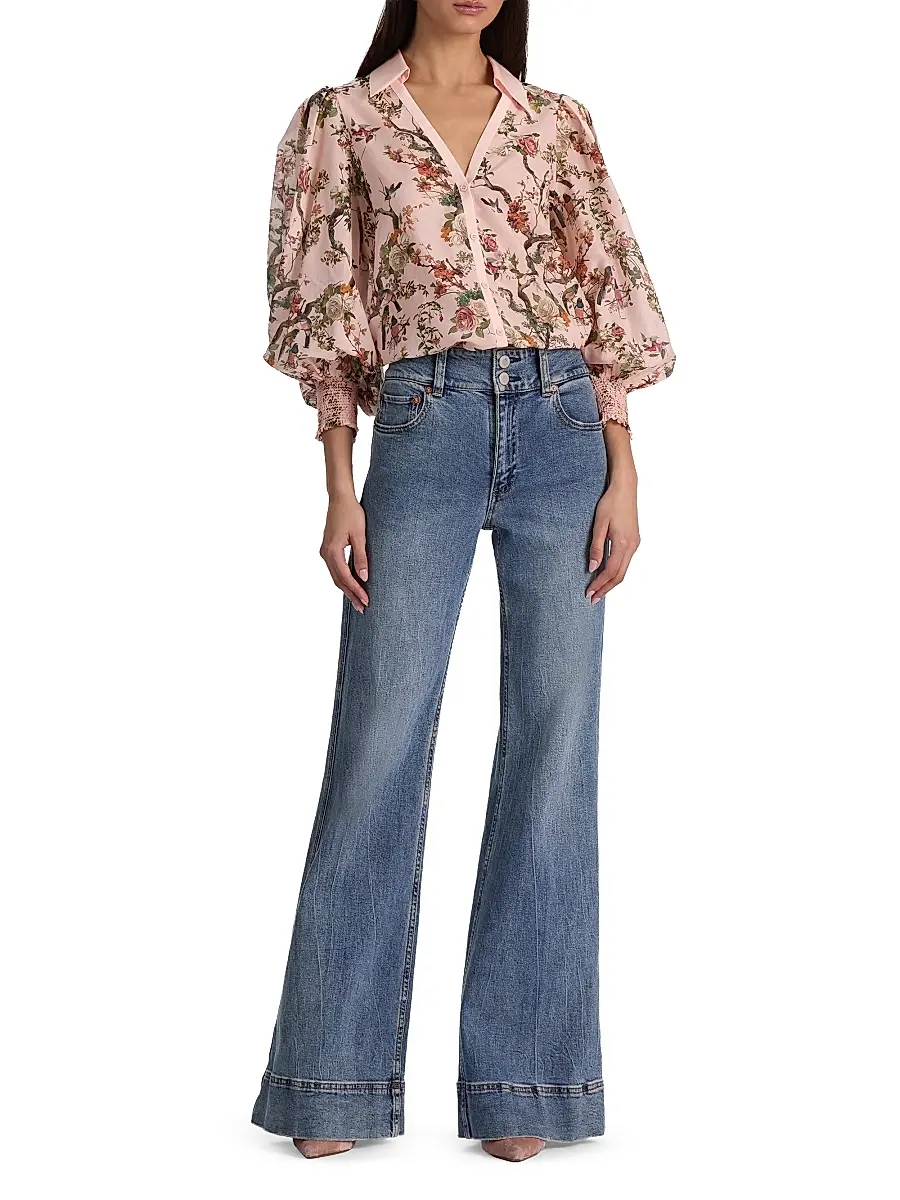 Alice + Olivia Women's Charis Floral Cotton-Silk Button-Front Blouse | Thumbnail 2