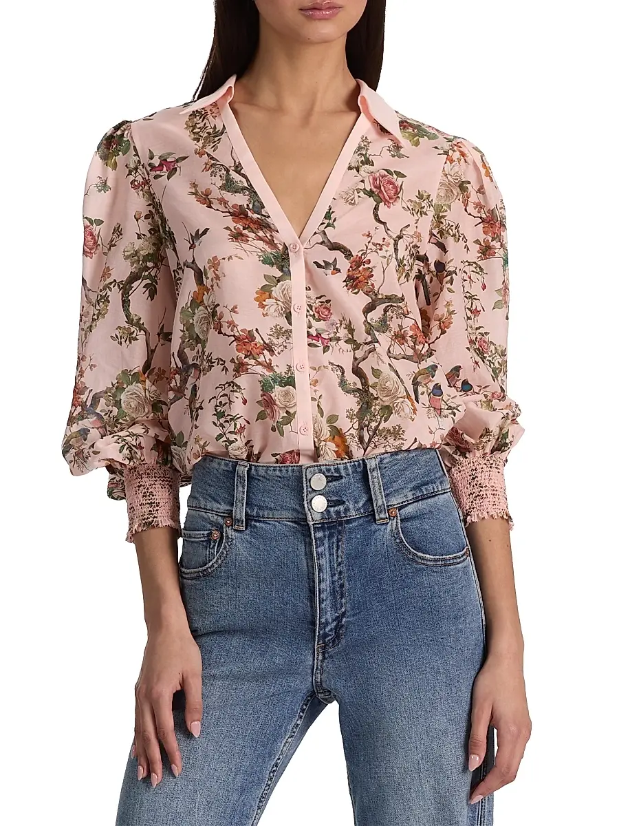 Alice + Olivia Women's Charis Floral Cotton-Silk Button-Front Blouse | Thumbnail 3