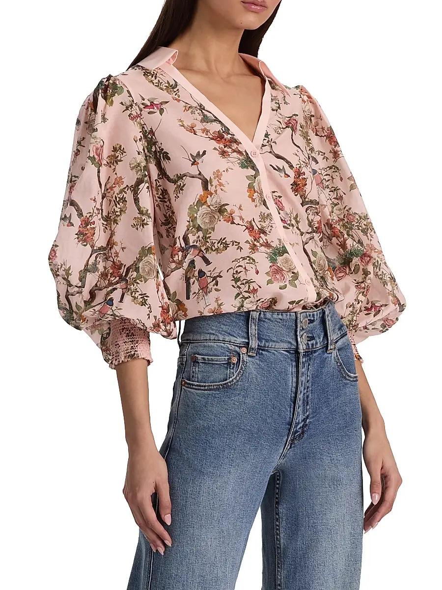Alice + Olivia Women's Charis Floral Cotton-Silk Button-Front Blouse | Thumbnail 4