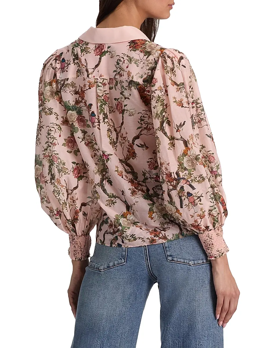 Alice + Olivia Women's Charis Floral Cotton-Silk Button-Front Blouse | Thumbnail 5