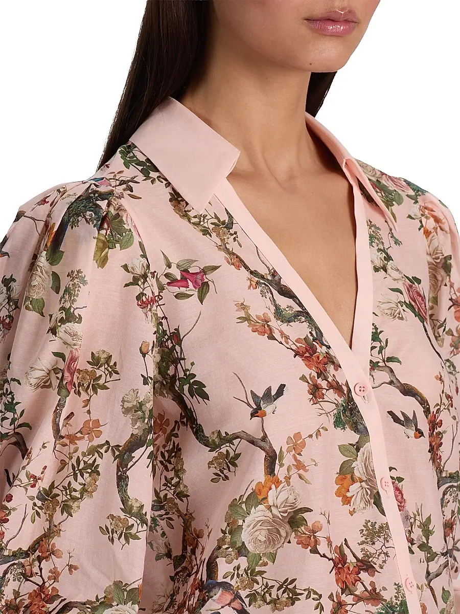 Alice + Olivia Women's Charis Floral Cotton-Silk Button-Front Blouse | Thumbnail 6