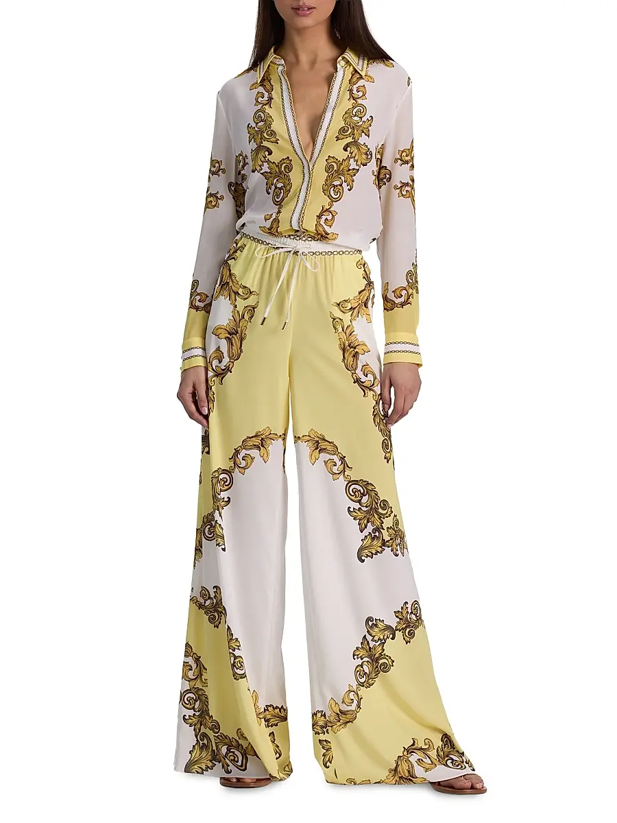 Alice + Olivia Women's Willa Golden Coast Print Silk Blouse | Thumbnail 2