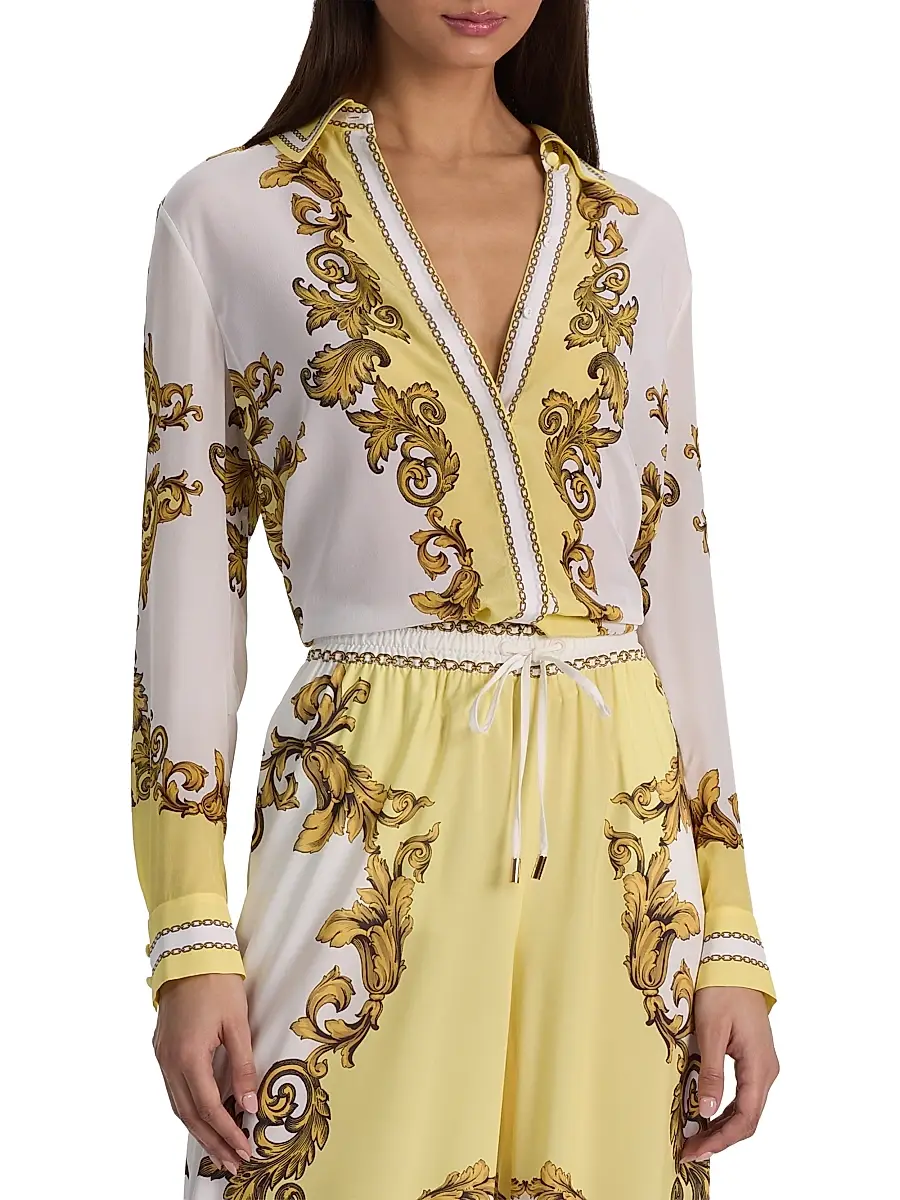 Alice + Olivia Women's Willa Golden Coast Print Silk Blouse | Thumbnail 4