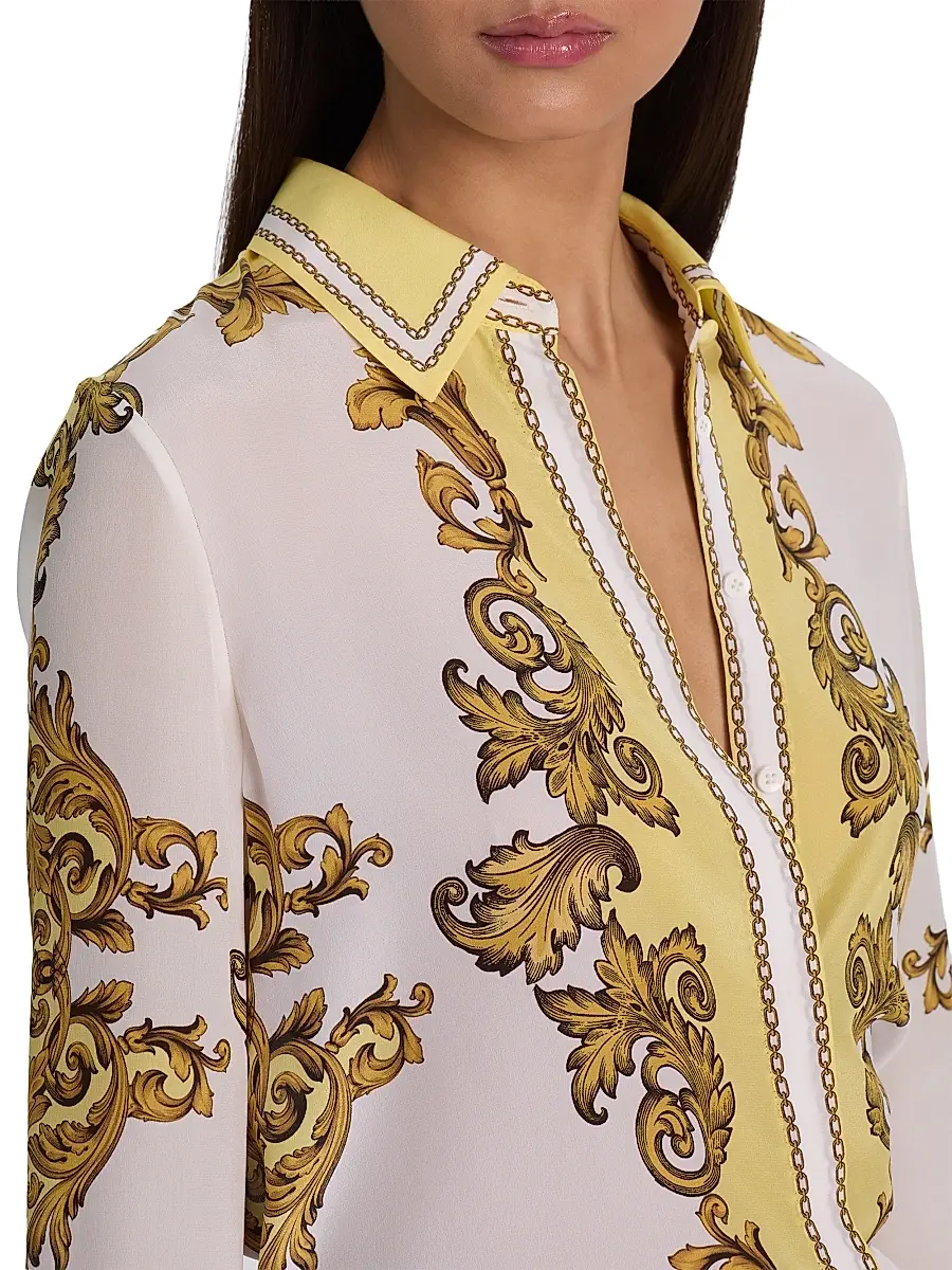 Alice + Olivia Women's Willa Golden Coast Print Silk Blouse | Thumbnail 6