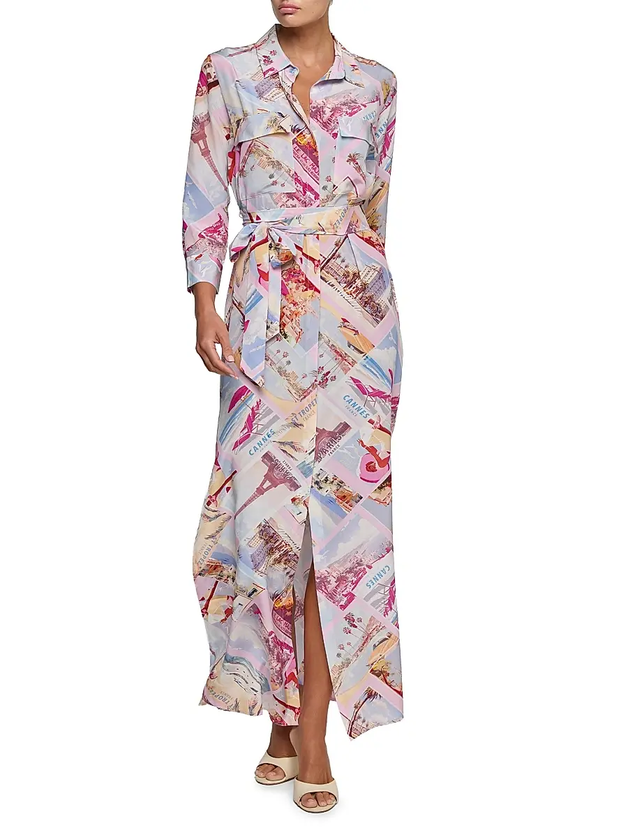 L'Agence Women's Cameron Postcard-Print Silk Shirtdress | Thumbnail 2