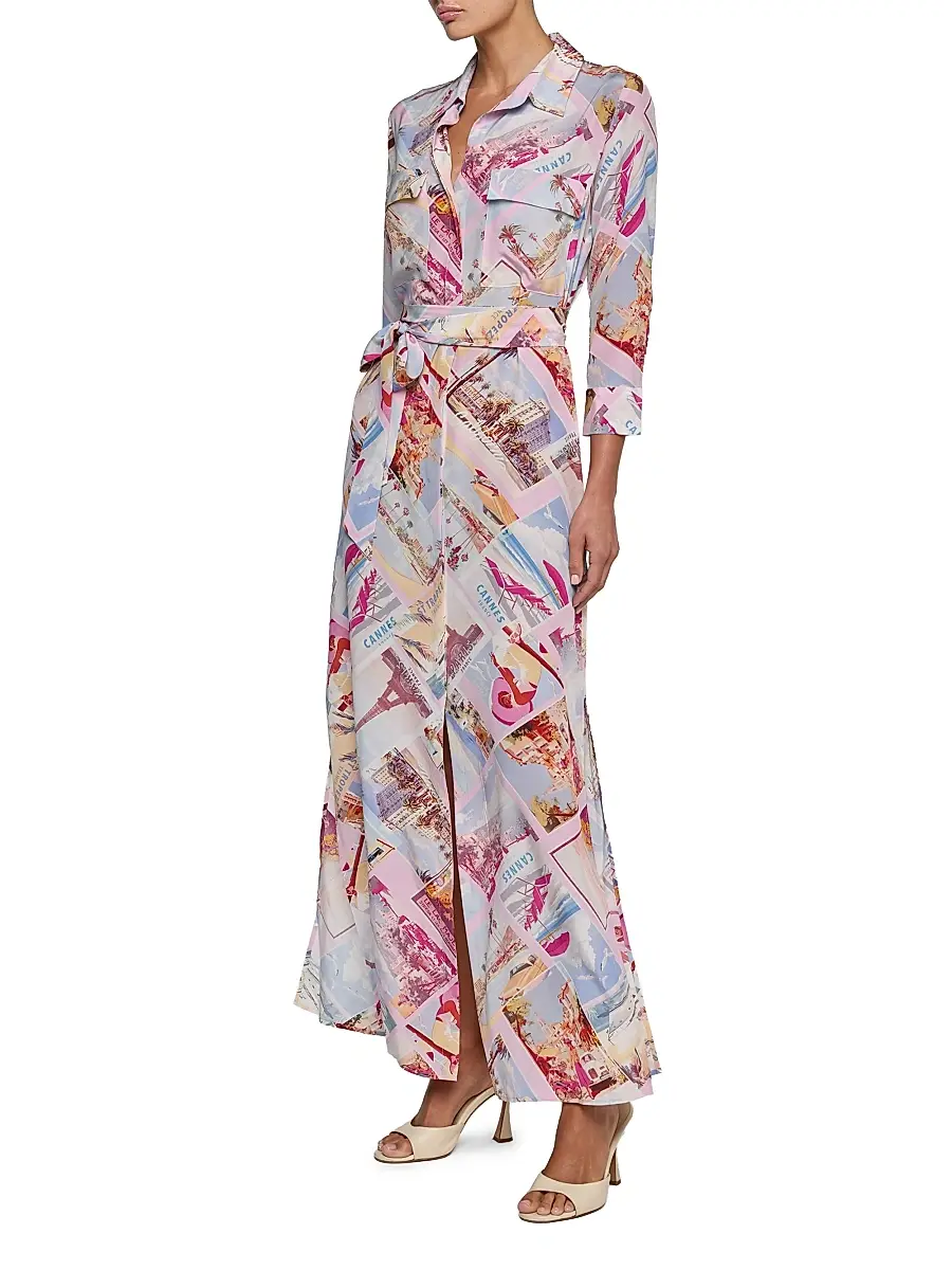L'Agence Women's Cameron Postcard-Print Silk Shirtdress | Thumbnail 3