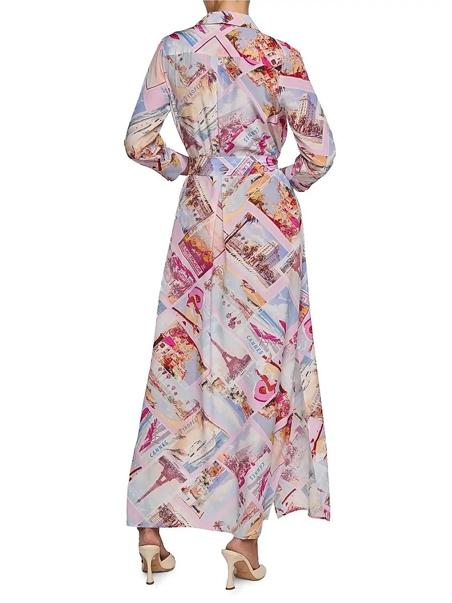 L'Agence Women's Cameron Postcard-Print Silk Shirtdress | Thumbnail 4