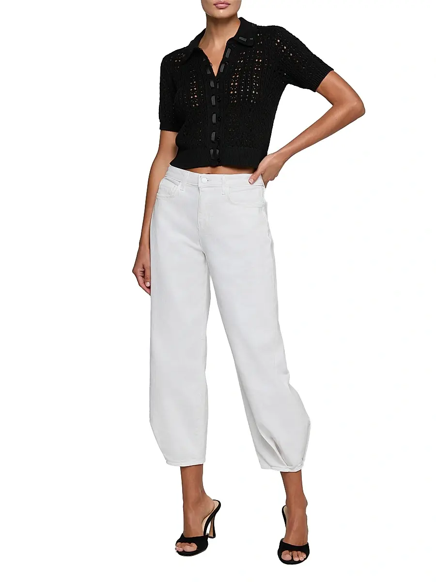 L'Agence Women's Ninette Grosgrain-Trim Pointelle Cardigan | Thumbnail 2