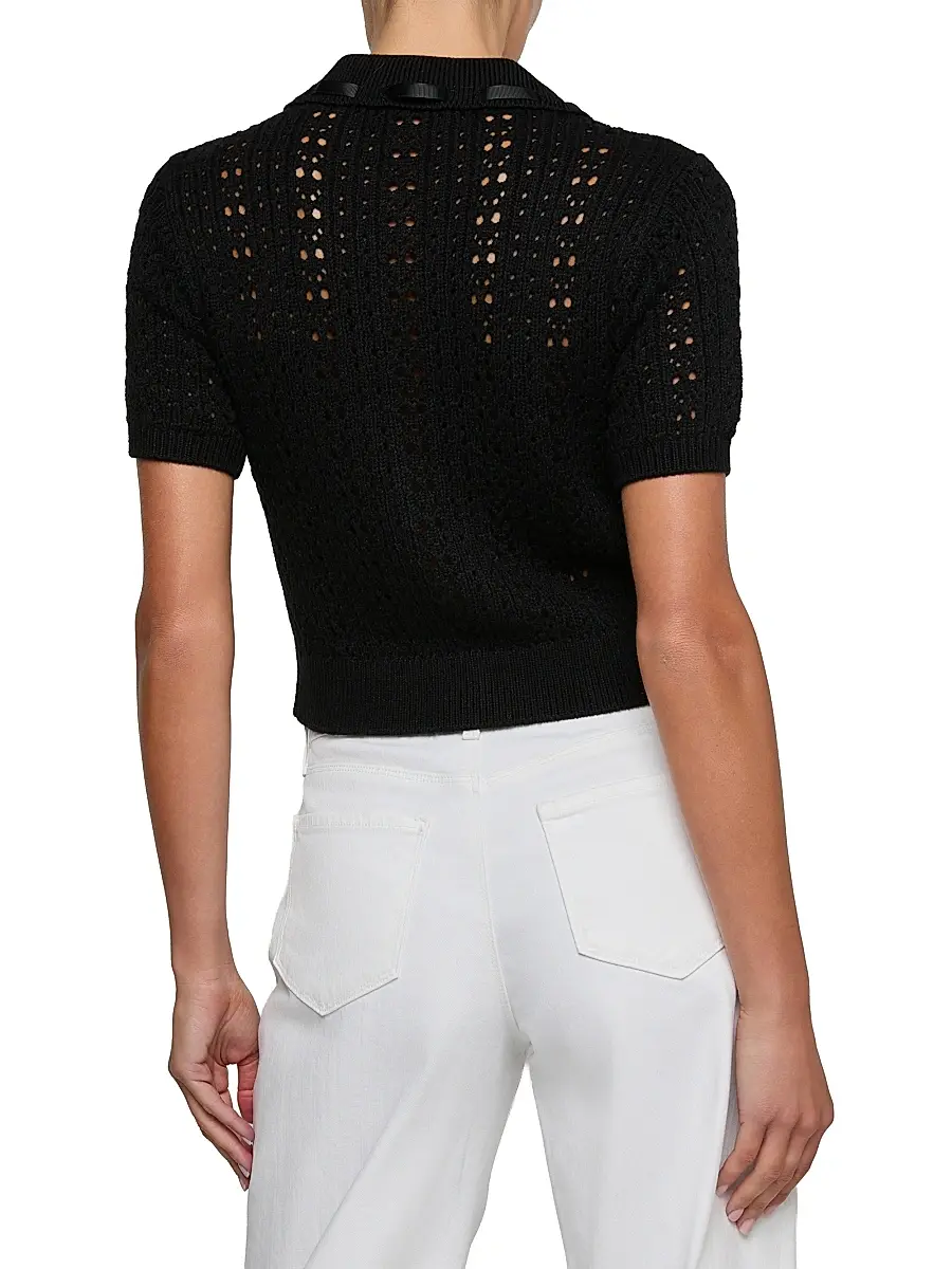 L'Agence Women's Ninette Grosgrain-Trim Pointelle Cardigan | Thumbnail 4