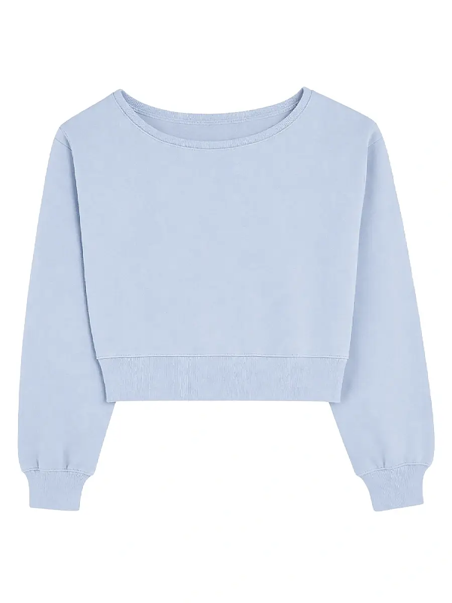 KatieJ NYC Girl's Tristan Vintage Off-The-Shoulder Crop Sweatshirt - Baby Blue | Image 1 KatieJ NYC Girl's Tristan Vintage Off-The-Shoulder Crop Sweatshirt - Baby Blue | Image 1