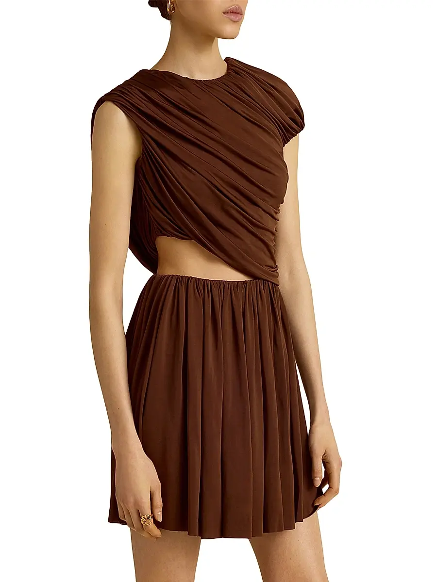 Marina Moscone Women's Draped Jersey Mini Dress - Umber | Thumbnail 6