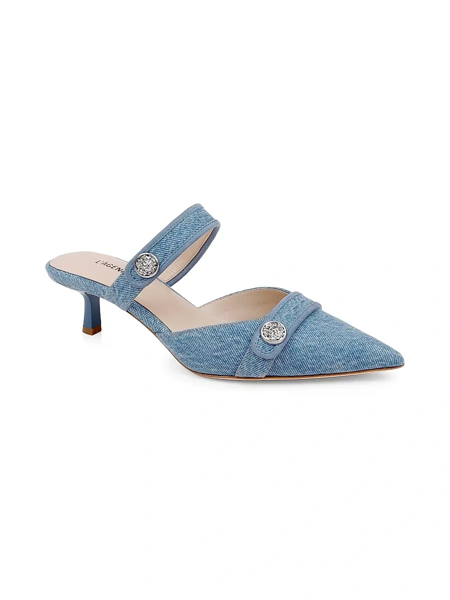 L'Agence Women's Gilliane 50MM Denim & Suede Mules | Thumbnail 2