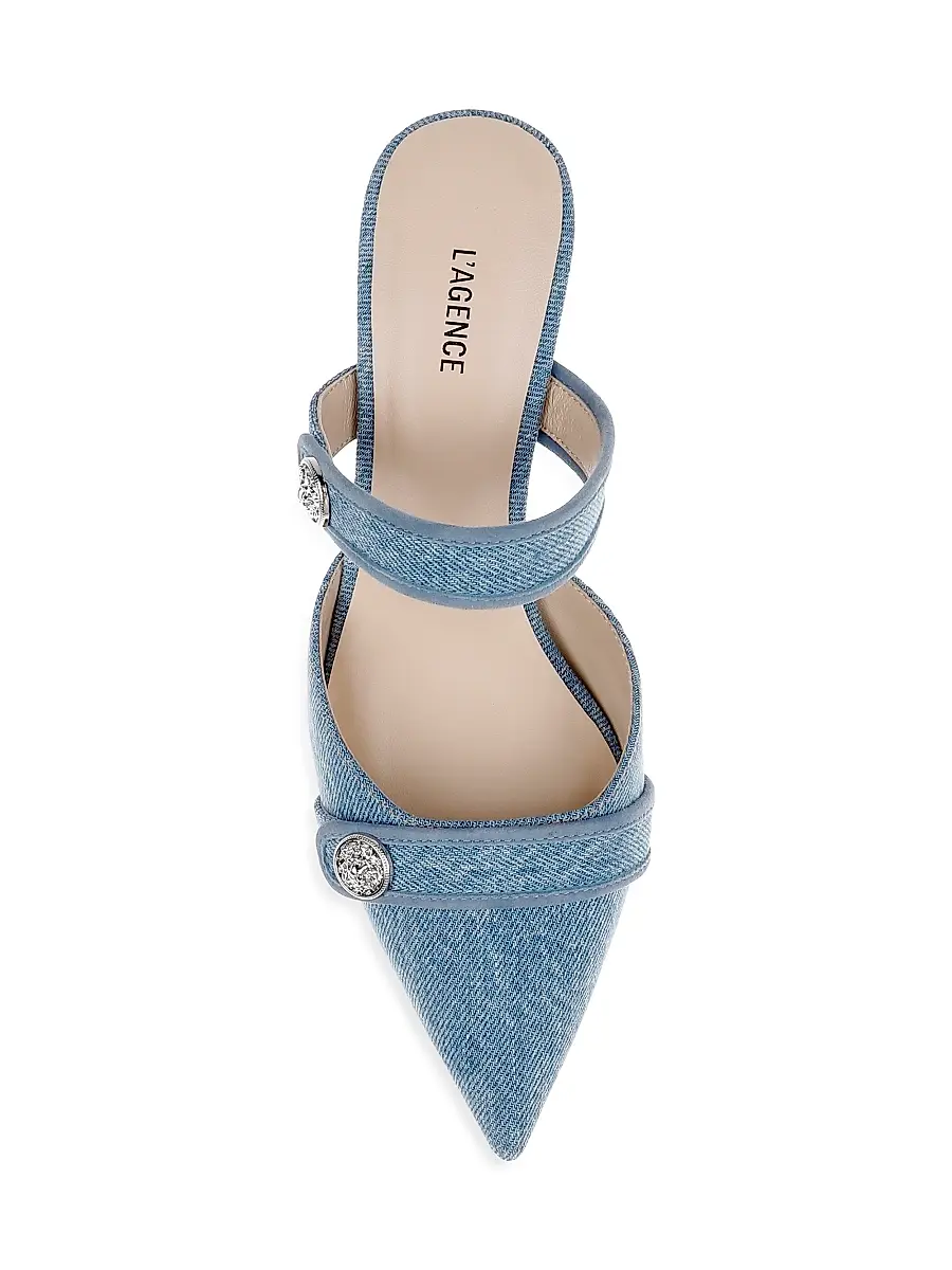 L'Agence Women's Gilliane 50MM Denim & Suede Mules | Thumbnail 4