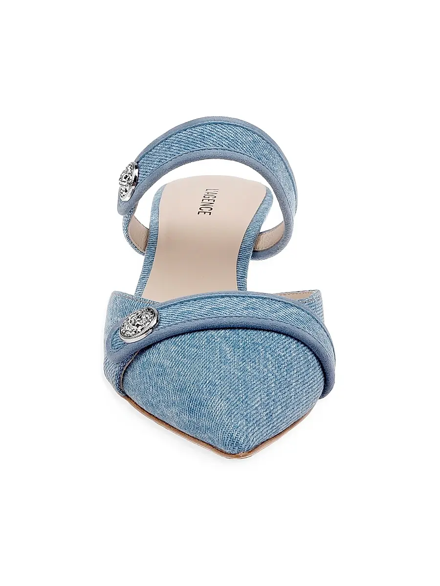 L'Agence Women's Gilliane 50MM Denim & Suede Mules | Thumbnail 5