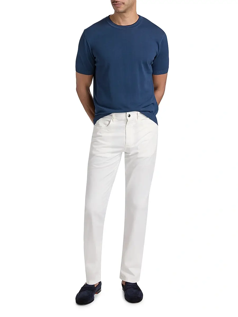Canali Men's Contrast Tipped Knit Crewneck T-Shirt | Thumbnail 2