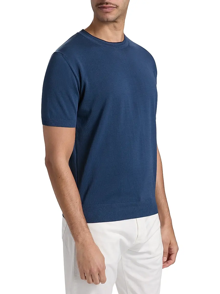 Canali Men's Contrast Tipped Knit Crewneck T-Shirt | Thumbnail 4