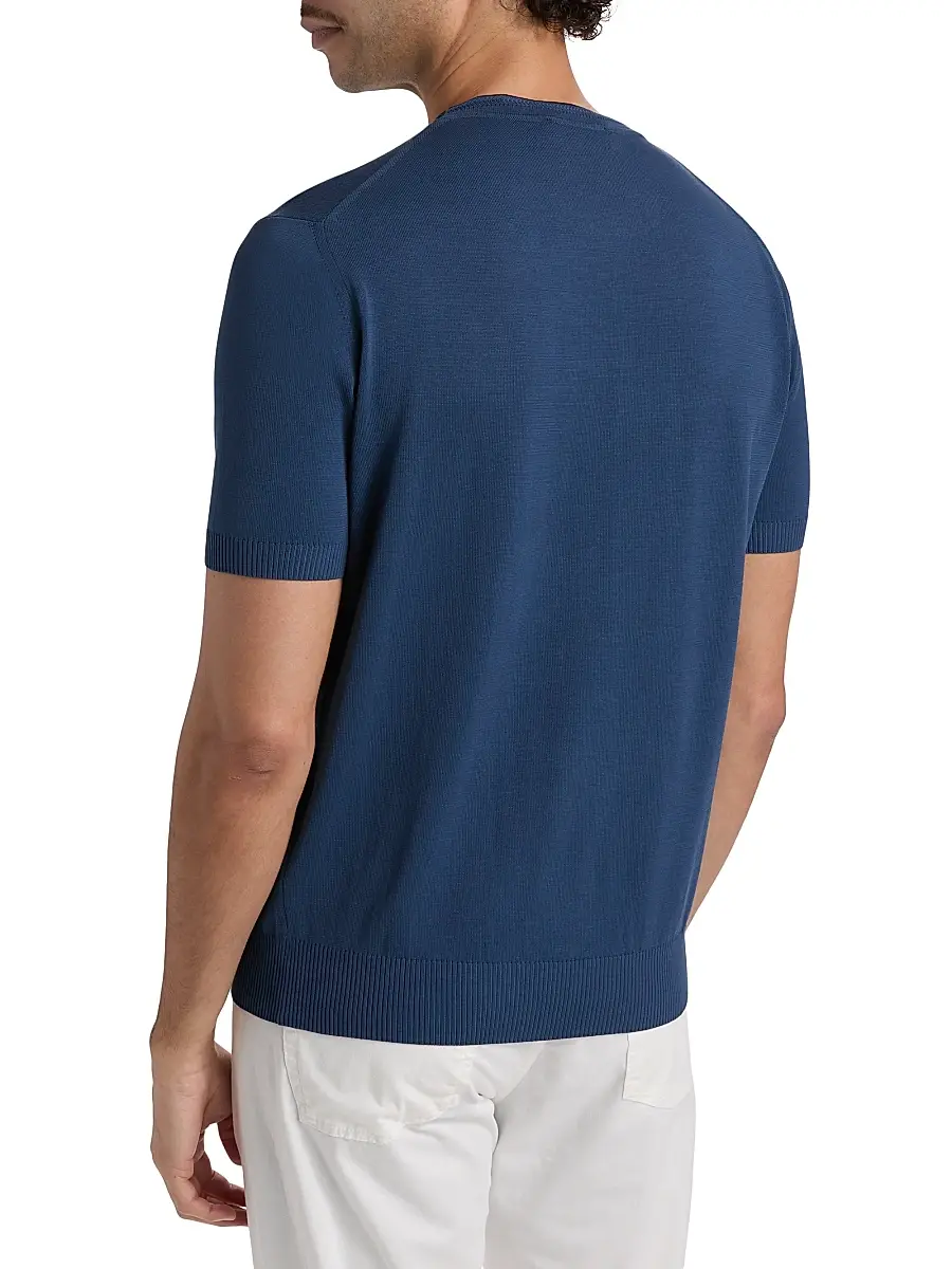 Canali Men's Contrast Tipped Knit Crewneck T-Shirt | Thumbnail 5