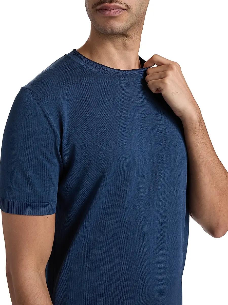 Canali Men's Contrast Tipped Knit Crewneck T-Shirt | Thumbnail 6