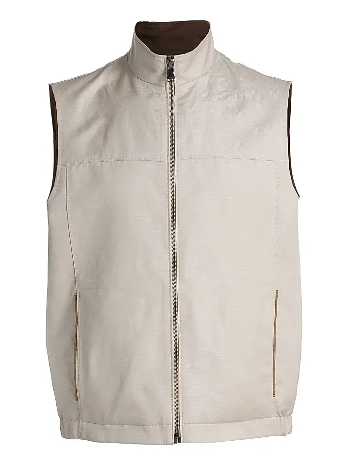 Men's Reversible Wool-Linen Zip-Front Vest Men's Reversible Wool-Linen Zip-Front Vest