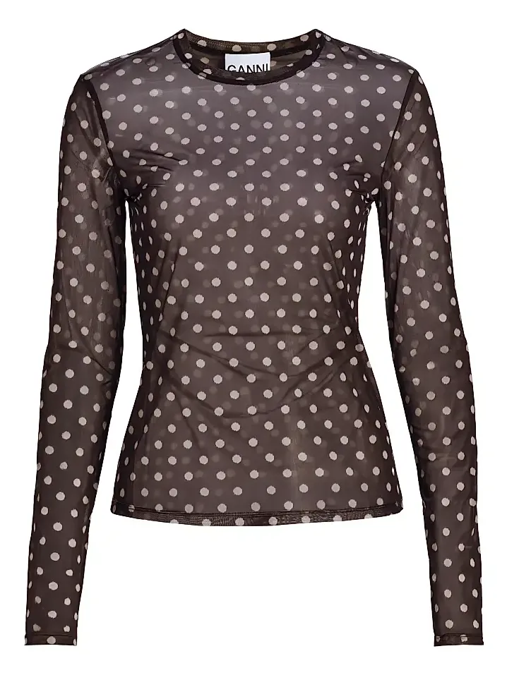 Women's Sheer Polka Dot Jersey Long-Sleeve Top