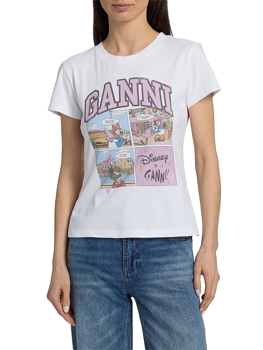 Ganni Women's Cartoon Cotton Jersey T-Shirt | Thumbnail 3 Ganni Women's Cartoon Cotton Jersey T-Shirt | Thumbnail 3
