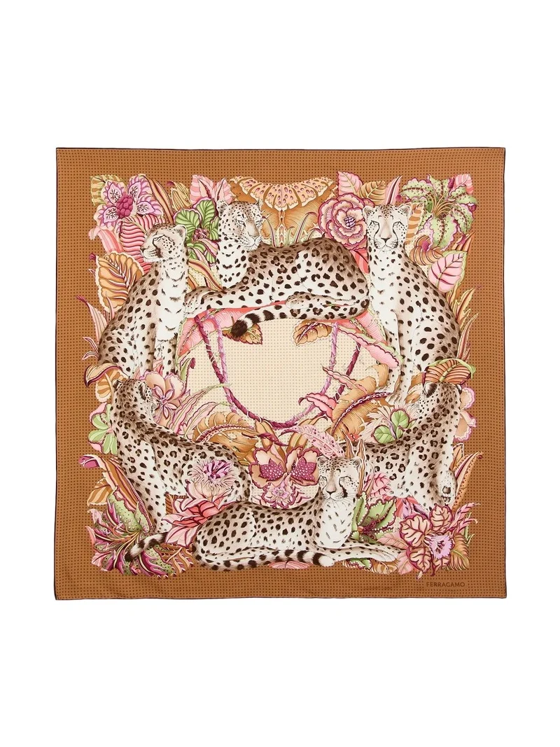 Women's Leopard- & Floral-Print Silk Scarf