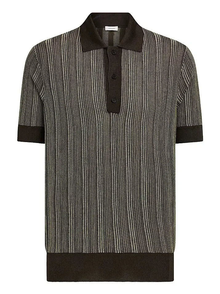 Ferragamo Men's Textured Knit Short-Sleeve Polo Sweater