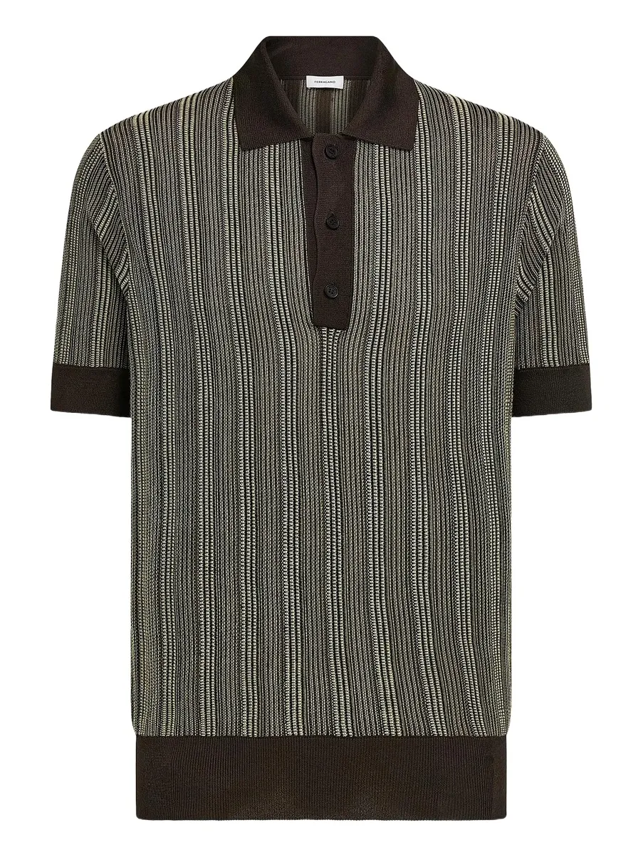 Ferragamo Men's Textured Knit Short-Sleeve Polo Sweater