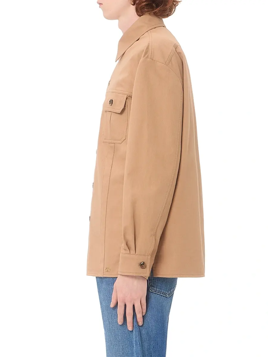 Valentino Men's Cotton Gabardine Shirt Jacket with VLogo - Camel | Thumbnail 3 Valentino Men's Cotton Gabardine Shirt Jacket with VLogo - Camel | Thumbnail 3