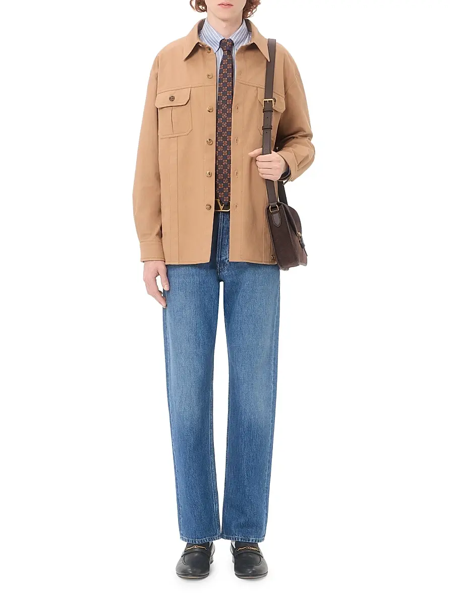 Valentino Men's Cotton Gabardine Shirt Jacket with VLogo - Camel | Thumbnail 7 Valentino Men's Cotton Gabardine Shirt Jacket with VLogo - Camel | Thumbnail 7