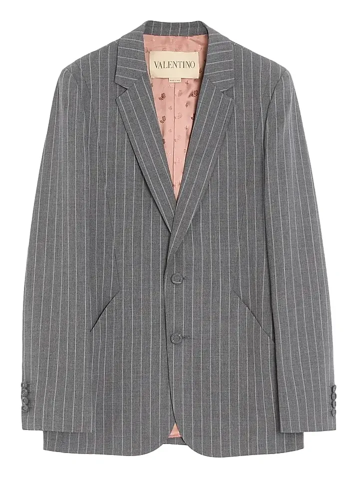 Valentino Men's Single-Breasted Jacket in Pinstripe Wool - Grey