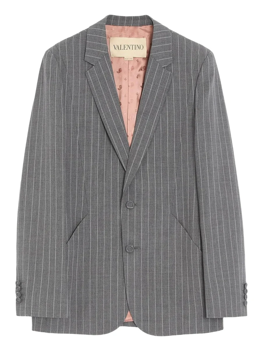 Men's Single-Breasted Jacket in Pinstripe Wool - Grey Men's Single-Breasted Jacket in Pinstripe Wool - Grey