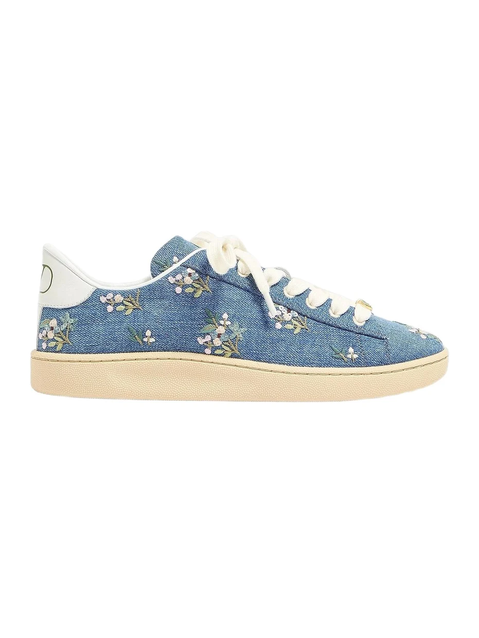 Valentino Women's Royco Denim Trainer Sneakers with Floral Embroidery - Denim