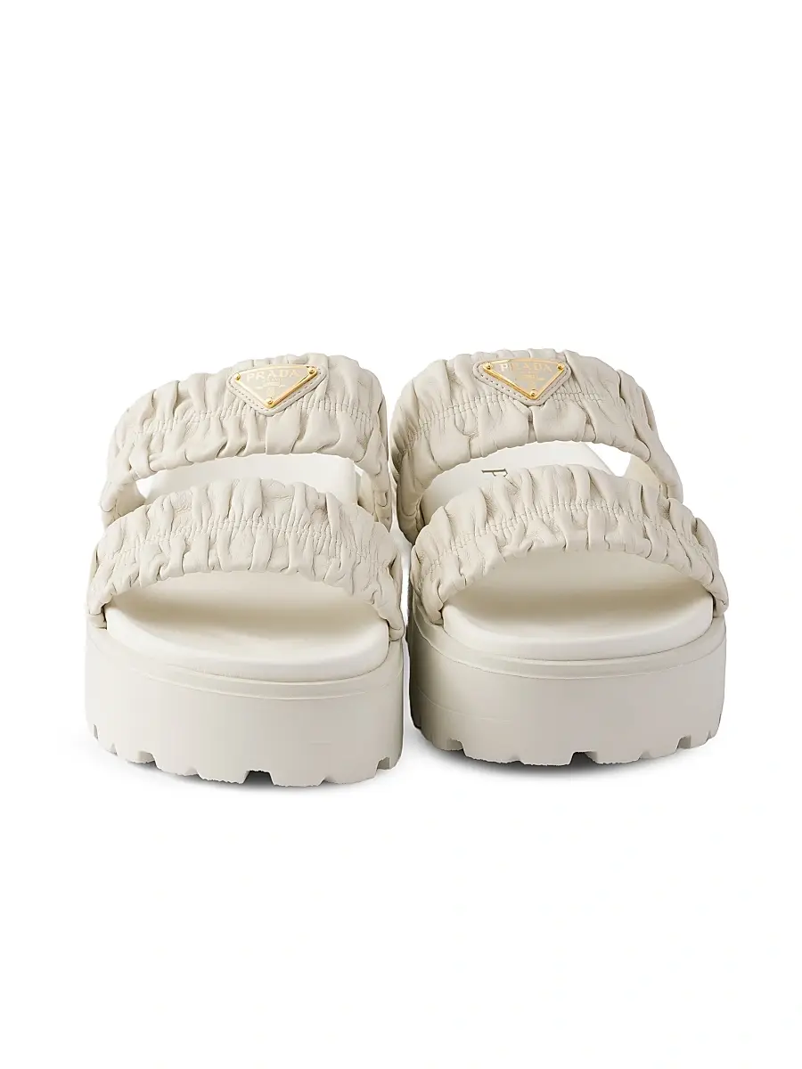 Prada Women's Matelassé Nappa Leather Flatform Slides - White | Thumbnail 2 Prada Women's Matelassé Nappa Leather Flatform Slides - White | Thumbnail 2