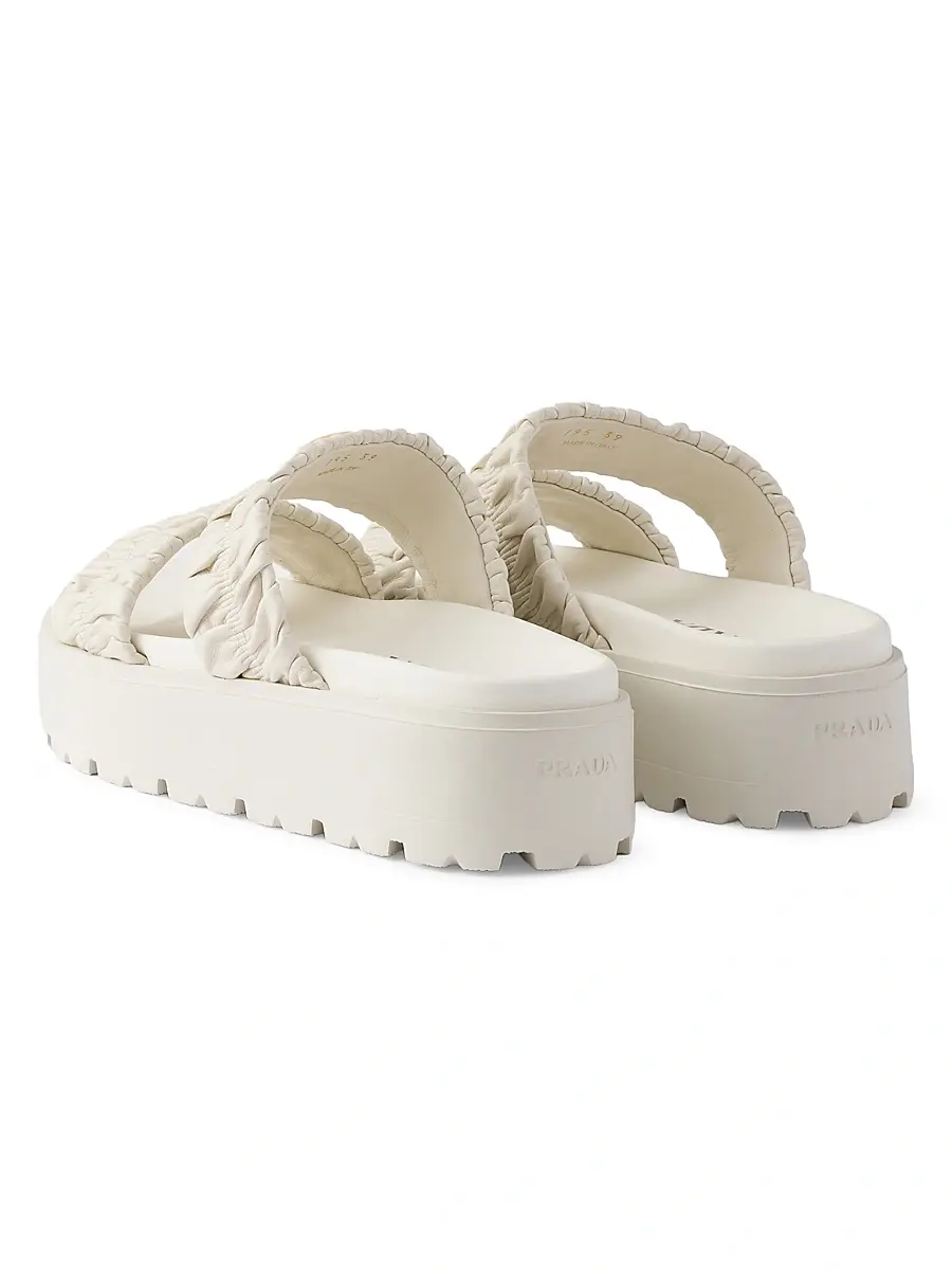 Prada Women's Matelassé Nappa Leather Flatform Slides - White | Thumbnail 3 Prada Women's Matelassé Nappa Leather Flatform Slides - White | Thumbnail 3