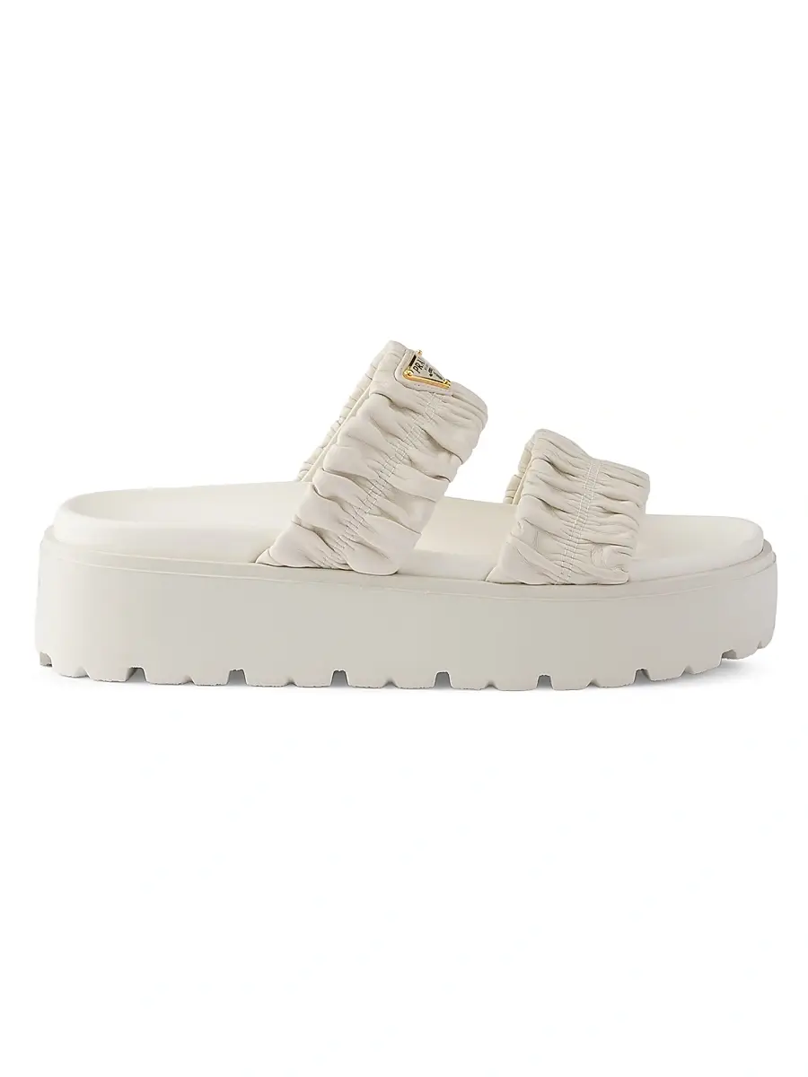 Women's Matelassé Nappa Leather Flatform Slides - White Women's Matelassé Nappa Leather Flatform Slides - White
