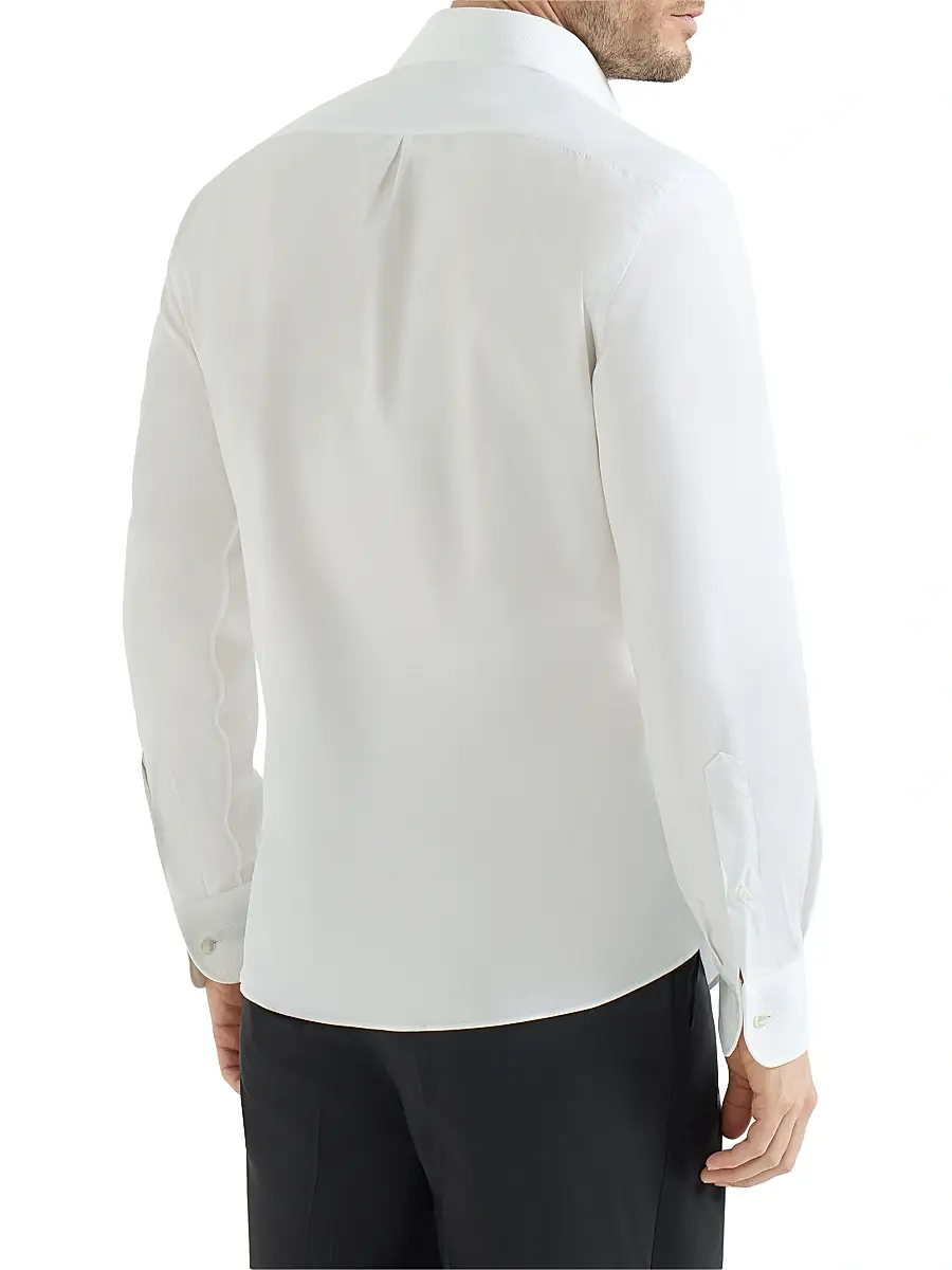 Brunello Cucinelli Men's Sea Island Cotton Twill Basic Fit Shirt | Thumbnail 3