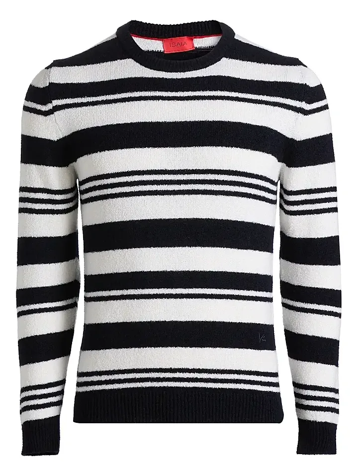 Men's Sponge-Effect Striped Cashmere-Silk Crewneck Sweater