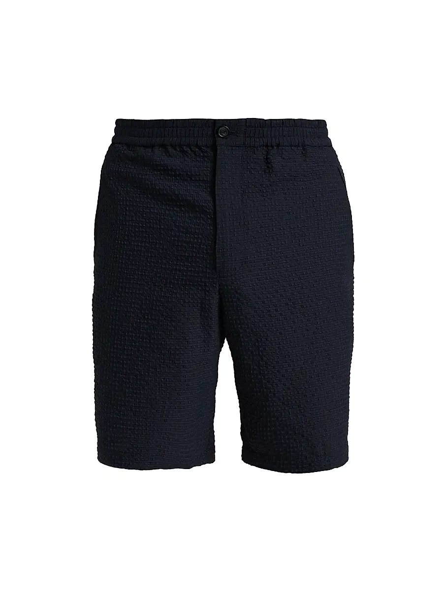 Emporio Armani Men's Textured Tech Seersucker Shorts - Dark Navy | Image 1 Emporio Armani Men's Textured Tech Seersucker Shorts - Dark Navy | Image 1