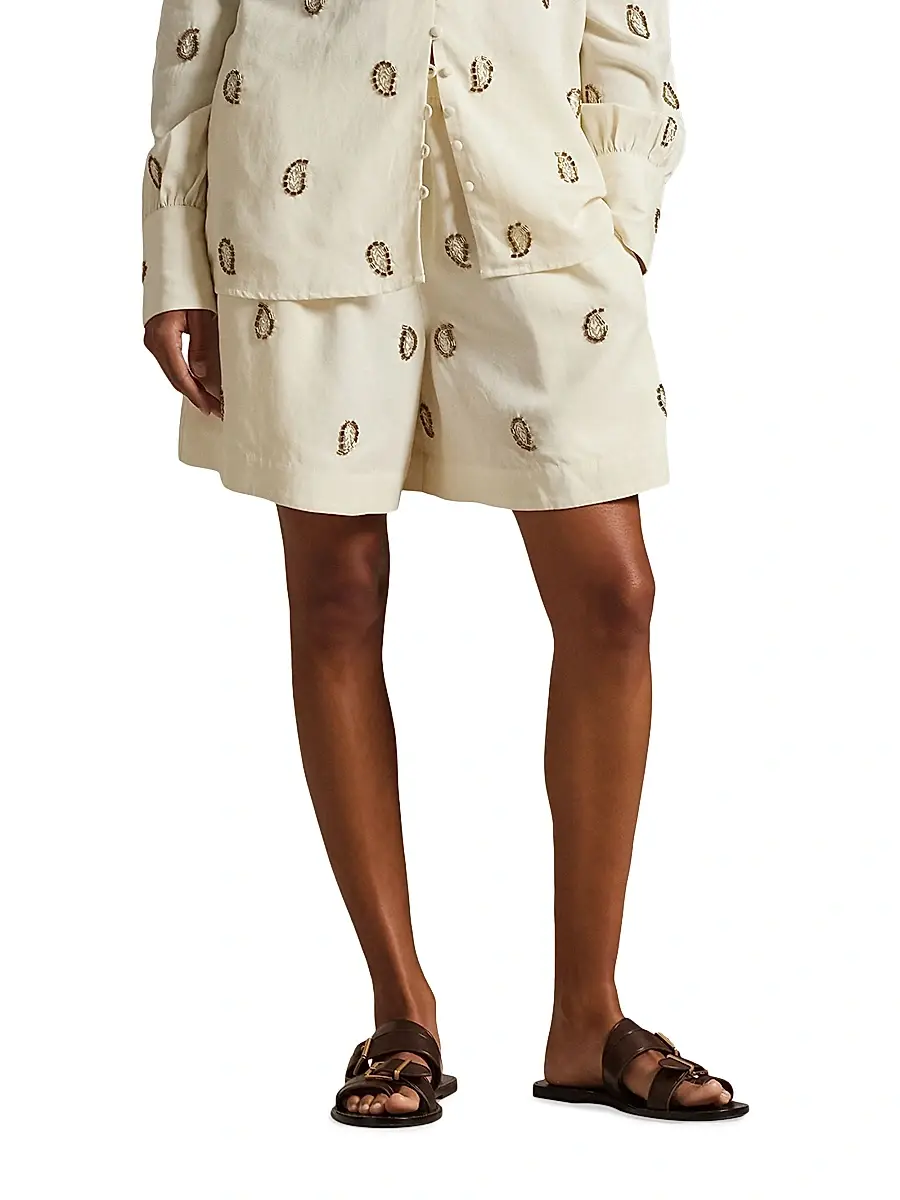 Polo Ralph Lauren Women's Anna Beaded Paisley Shorts - Trophy Cream | Image 1 Polo Ralph Lauren Women's Anna Beaded Paisley Shorts - Trophy Cream | Image 1