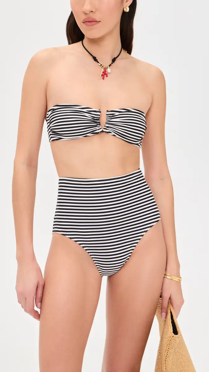 Nili Lotan Stripe High Waisted Bikini Bottoms Black/ Stripe | Thumbnail 4
