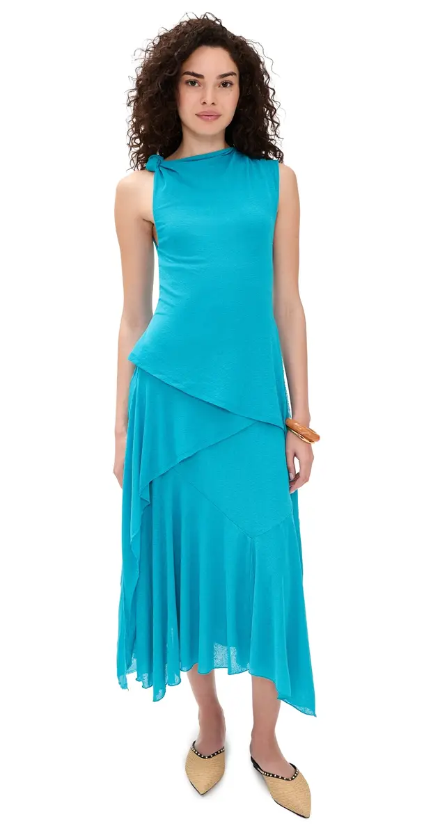 GANNI Marl Mesh Draped Knot Dress River Blue | Image 1 GANNI Marl Mesh Draped Knot Dress River Blue | Image 1