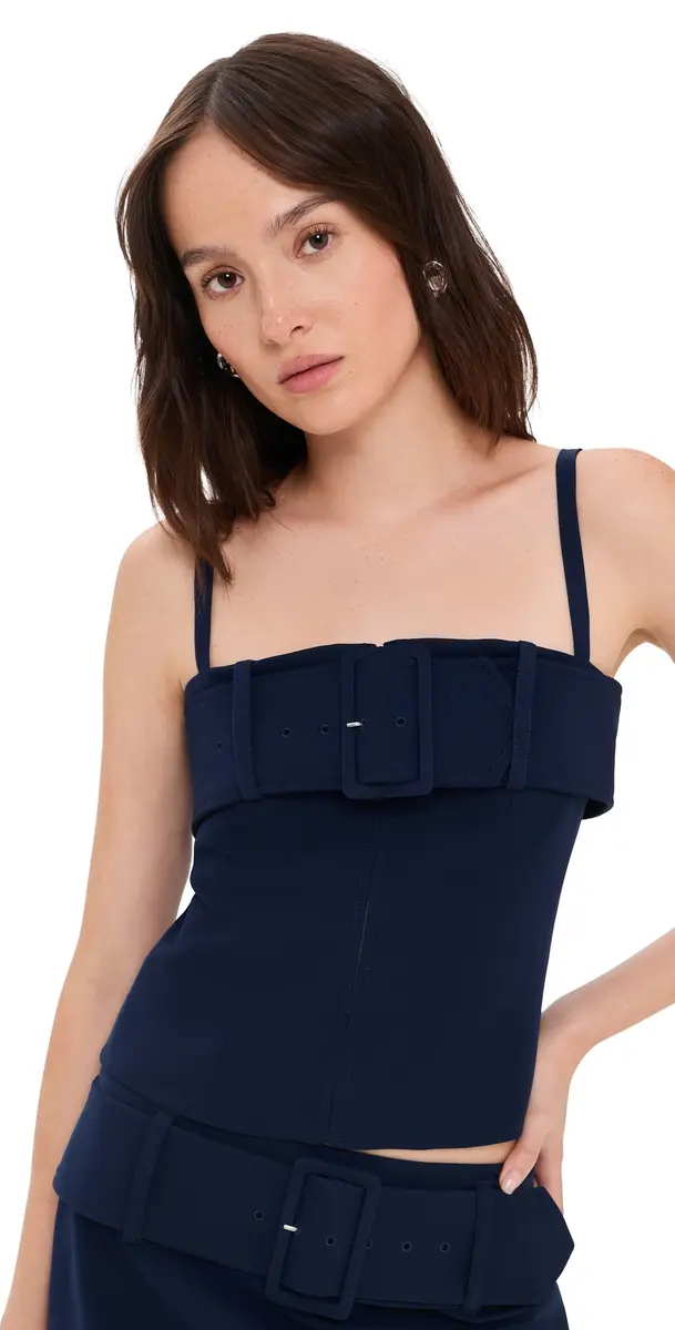 Sandy Liang Ahsoka Top Navy | Image 1 Sandy Liang Ahsoka Top Navy | Image 1