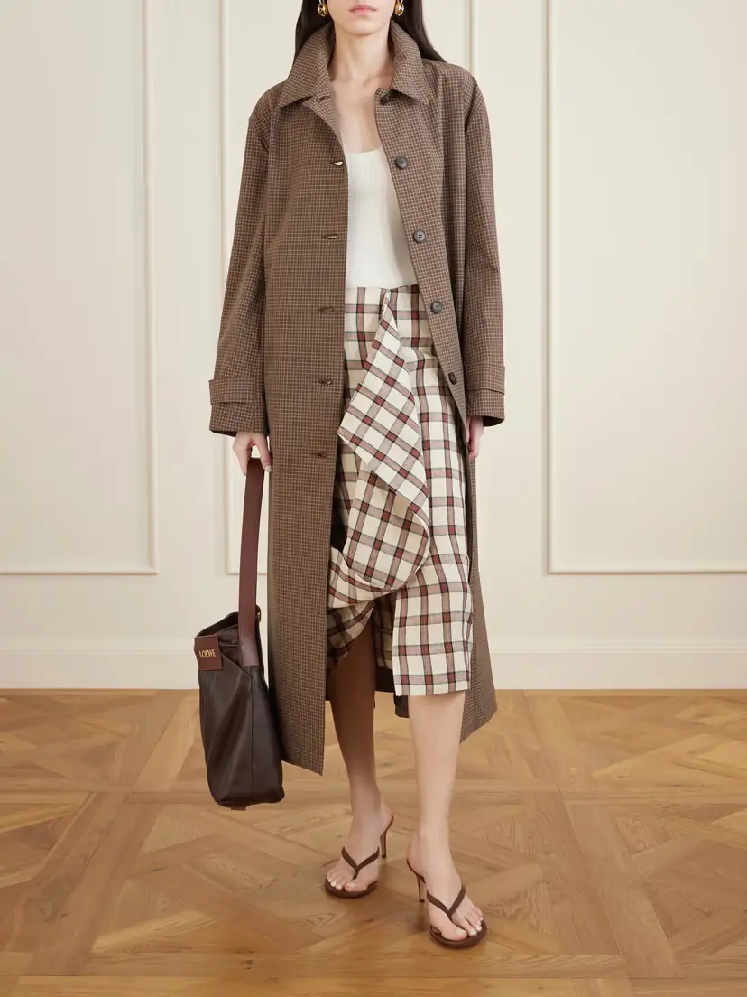 RÓHE Draped Checked Linen Midi Skirt | Thumbnail 2 RÓHE Draped Checked Linen Midi Skirt | Thumbnail 2