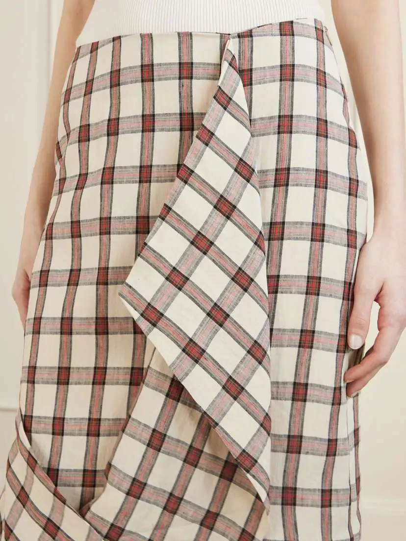 RÓHE Draped Checked Linen Midi Skirt | Thumbnail 5 RÓHE Draped Checked Linen Midi Skirt | Thumbnail 5