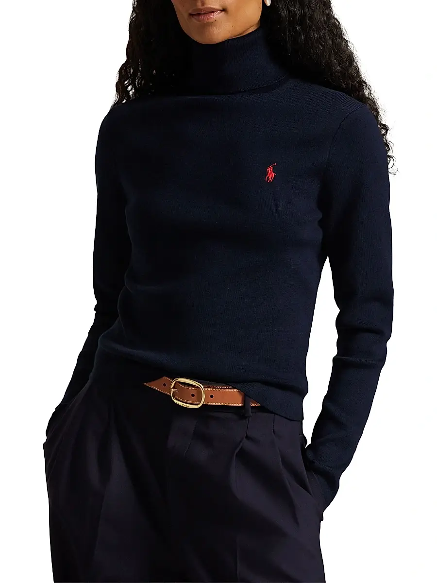 Polo Ralph Lauren Women's Logo Stretch Cotton-Blend Turtleneck Sweater | Thumbnail 2 Polo Ralph Lauren Women's Logo Stretch Cotton-Blend Turtleneck Sweater | Thumbnail 2