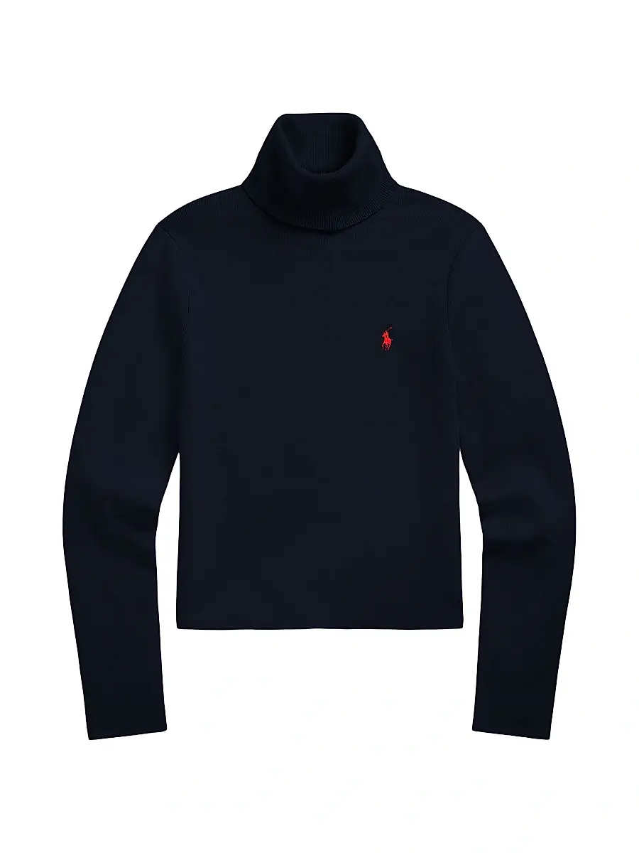 Polo Ralph Lauren Women's Logo Stretch Cotton-Blend Turtleneck Sweater - Hunter Navy | Image 1 Polo Ralph Lauren Women's Logo Stretch Cotton-Blend Turtleneck Sweater - Hunter Navy | Image 1