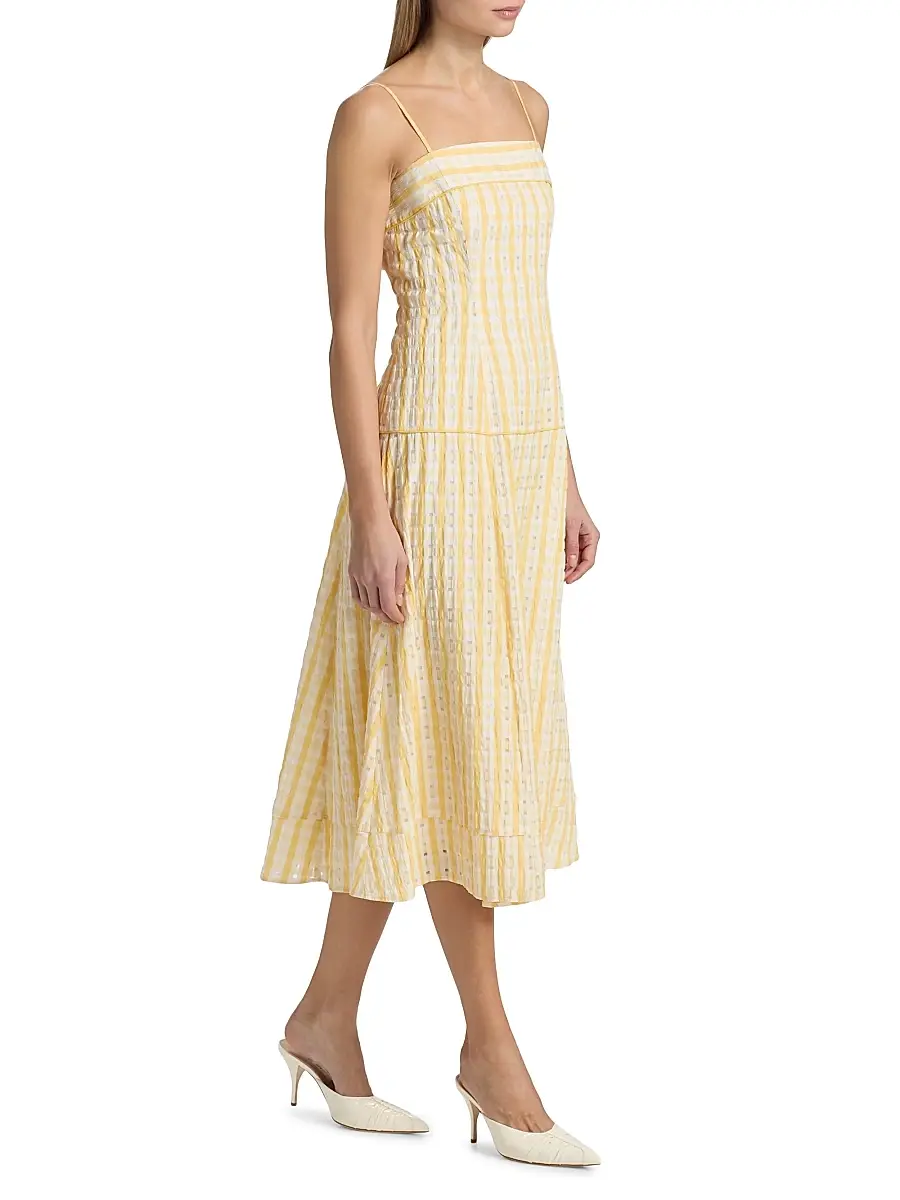 Rosie Assoulin Women's Drop Me A Note Checked Seersucker Midi-Dress | Thumbnail 2 Rosie Assoulin Women's Drop Me A Note Checked Seersucker Midi-Dress | Thumbnail 2