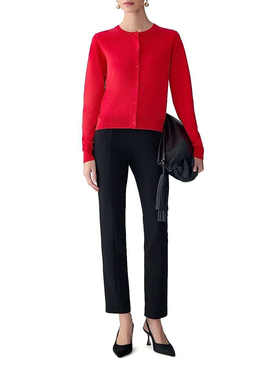 Carolina Herrera Women's Crewneck Silk-Cotton Cardigan - Violeta | Thumbnail 2 Carolina Herrera Women's Crewneck Silk-Cotton Cardigan - Violeta | Thumbnail 2