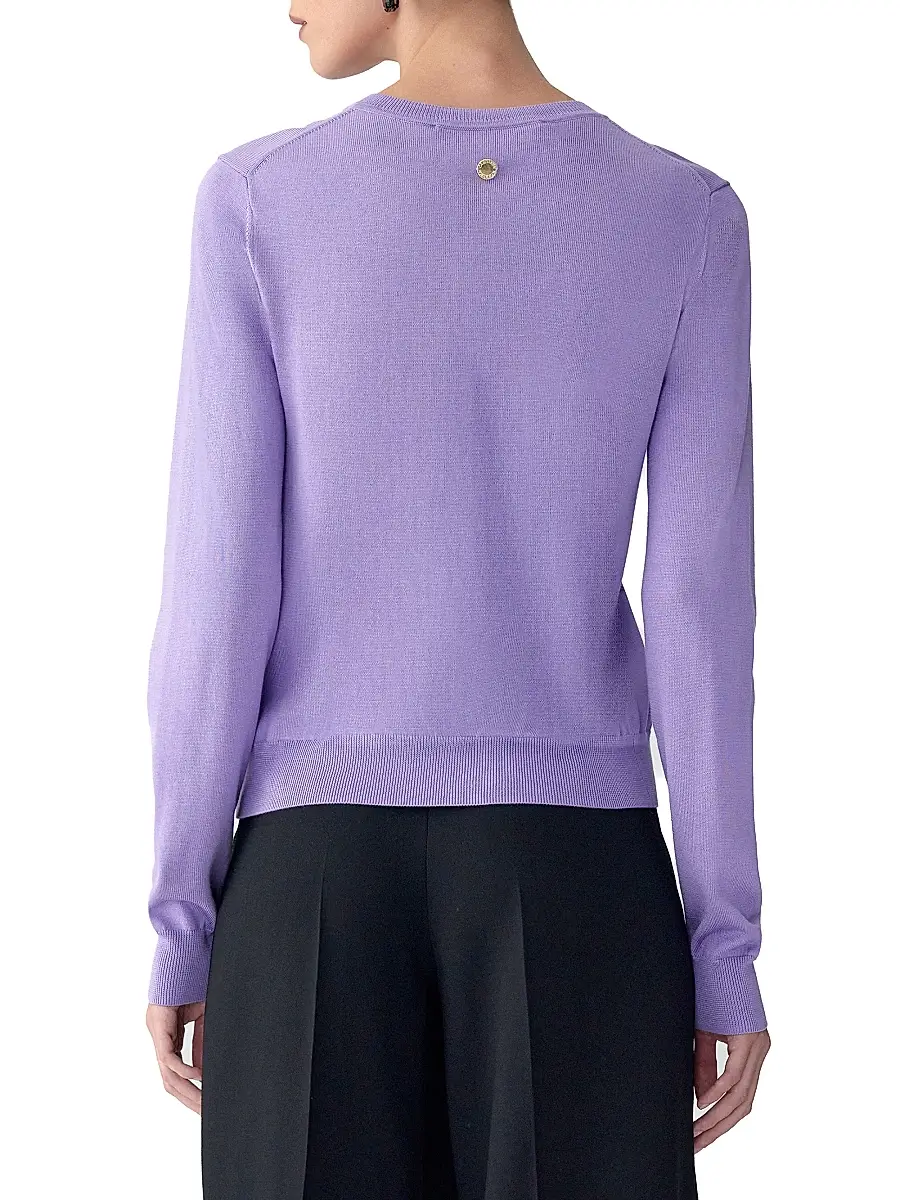 Carolina Herrera Women's Crewneck Silk-Cotton Cardigan - Violeta | Thumbnail 5 Carolina Herrera Women's Crewneck Silk-Cotton Cardigan - Violeta | Thumbnail 5